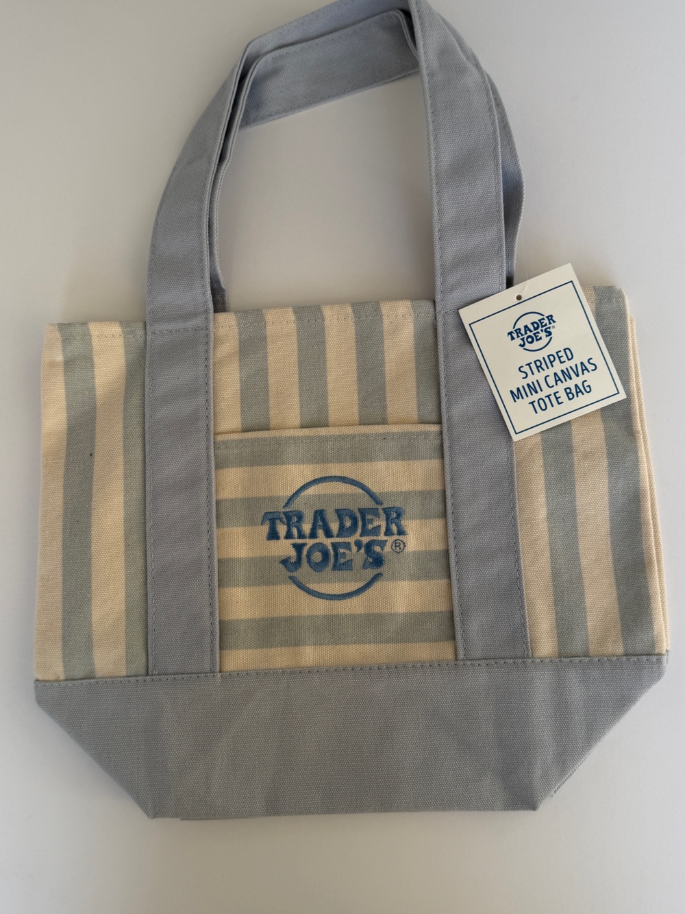 Trader Joe's Striped Canvas Mini Tote - Blue and Cream